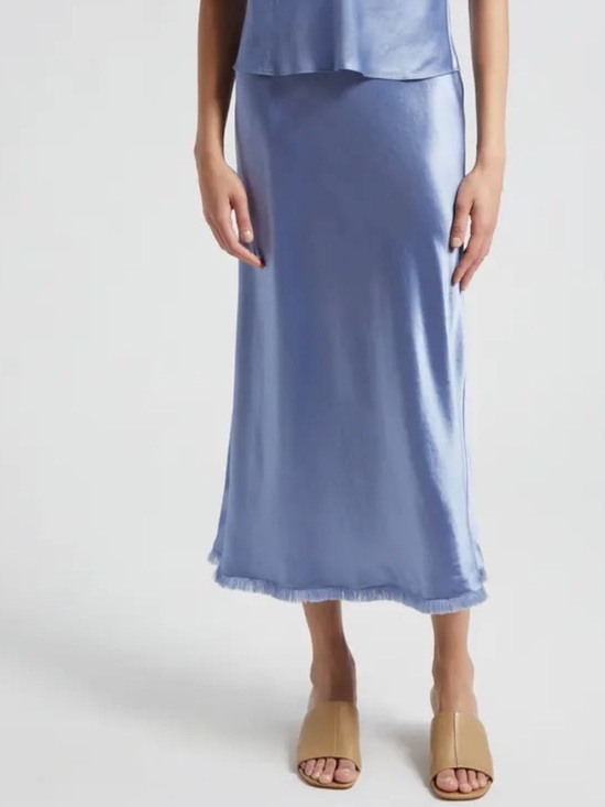 Vince Dresses & Skirts - Vince blue midi satin skirt with frayed trim